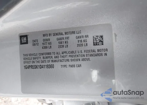 2013 Buick Verano Convenience Group from USA, damaged, VIN 1G4PR5SK1D4118360